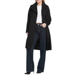 COLE HAAN Black Wool Blend Shawl Collar Coat